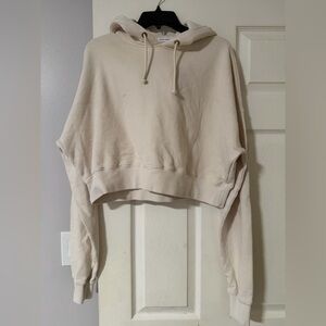 Good American Cream Cropped Hoodie